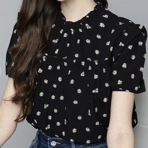 Black Floral Print Top